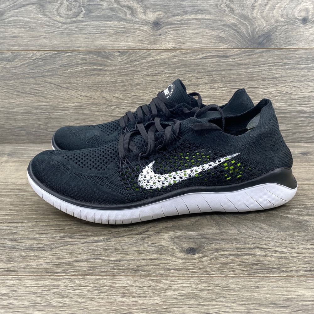 Nike Free RN Flyknit 2018 Mens 8.5 Black White Running Shoes 942838-001